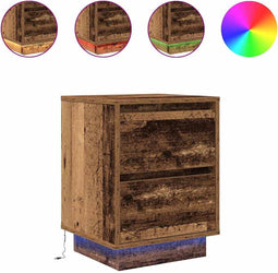 vidaXL - Nachtkastje - met - LED-verlichting - 38x34x50 - cm - oud - hout