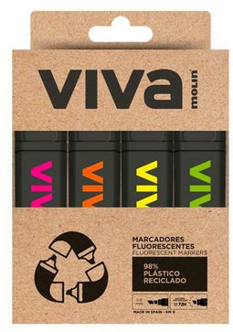 Molin VIVA ECO - Fluorescerende Markeerstift Set - 4 Onderdelen - Multicolour (4 stuks)