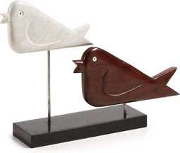 LaForma Intra - Houten vogels standaard - Bruin en wit - 45 x 9 x 30 cm