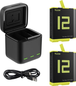 Telesin Oplaadbox - GoPro 9/10/11/12 - 2 Batterijen - Zwart
