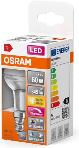 OSRAM Superstar dimbare LED lamp met bijzonder hoge kleurweergave (CRI9-), E14-basis helder glas ,Warm wit (27-K), 345 Lumen, substituut voor 6-W-verlichtingsmiddel dimbaar, 1-Pak