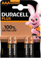 Duracell Plus 100 - Alkalinebatterijen AAA - Tot 100% extra levensduur (4 stuks)