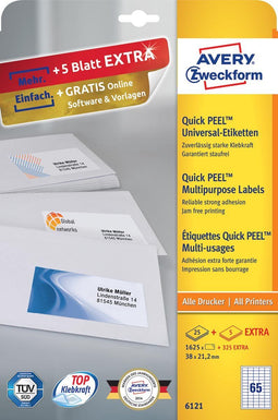 Avery Zweckform 6121 - Universele etiketten 38 x 21.2 mm - Permanent hechtend (1950 stuks)
