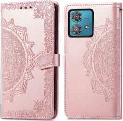 iMoshion Hoesje Geschikt voor Motorola Edge 40 Neo Hoesje Met Pasjeshouder - iMoshion Mandala Bookcase - rosé goud