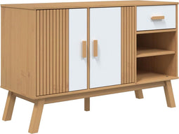 vidaXL - Dressoir - OLDEN - 114x43x73,5 - cm - massief - grenenhout - wit - en - bruin