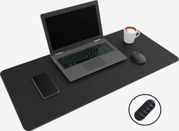 WURK Bureau Onderlegger Rubber - Muismat XXL - Inclusief Kabel Clip - 90x40cm - Zwart