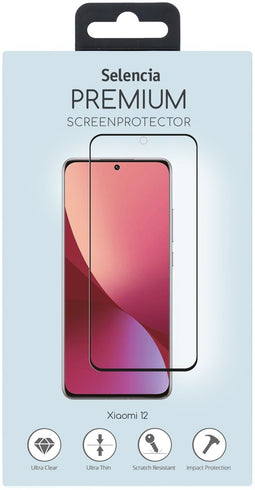 Selencia Xiaomi 12 / 12X - Gehard Glas Screenprotector - 9H krasbestendig - Zwart