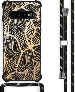 iMoshion Hoesje Geschikt voor Samsung Galaxy S10 Hoesje Met Koord - iMoshion Design Hoesje met Koord - Goud / Zwart / Golden Leaves