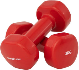 Tunturi Dumbbell set - 2 x 3 kg - Vinyl - Rood (2 stuks)