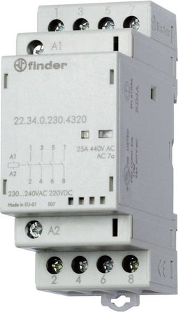 Finder 22.34.0.024.4720 Contactor 3x NO, 1x NC 24 V/DC, 24 V/AC 25 A 1 stuk(s)