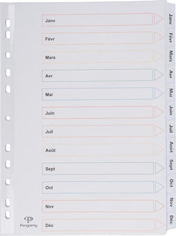 Pergamy tabbladen met indexblad, ft A4, 11-gaatsperforatie, janvier-décembre