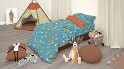 Vitality Pur - Indian Village R - Kinderdekbedovertrek 140x200/220 cm - 100% Katoen - Blue