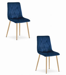 Eetkamerstoel LIBRA - marineblauw - fluweel - metaal met houtlook