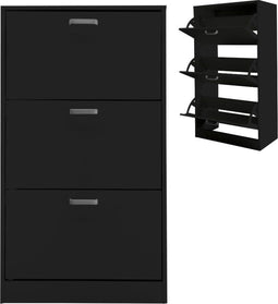 Schoenenkast - schoenenrek - 3 vakken met klepdeuren - zwart