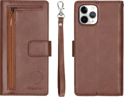 iMoshion Hoesje Geschikt voor iPhone 11 Pro Hoesje Met Pasjeshouder - iMoshion Uitneembare 2-in-1 Bookcase met rits - Bruin