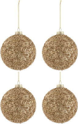 J-Line kerstbal Glitter - glas - goud - medium - doos van 4