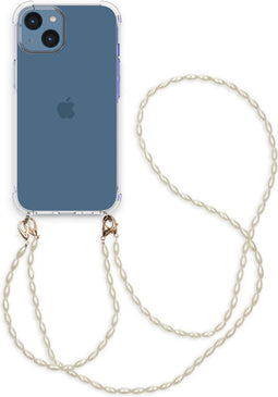 imoshion Hoesje Geschikt voor iPhone 14 Hoesje Met Koord - imoshion Backcover met koord + armband - Parels - transparant