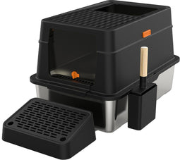 Cellavi RVS Kattenbak - Geschikt voor Grote en Kleine Katten - Incl. Schep en Grit Opvanger - Zwart - 60x40x38 cm