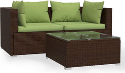 vidaXL - 3-delige - Loungeset - met - kussens - poly - rattan - bruin