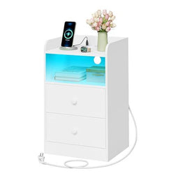 Woltu Nachtkastje met Oplaadstation en LED-verlichting Wit 40x35x64 cm