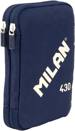 Milan 430 Sinds 1918 - Dubbeldeks Pennenzak - Inclusief 2 gummen 1 slijper 1 potlood 1 pen 1 liniaal 12 kleurpotloden 18 viltstiften - Blauw