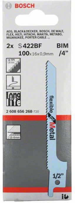 Bosch S 422 BF - Reciprozaagblad - BIM voor middeldik staal (1,5-6 mm) - 100 mm lengte