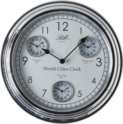 Riviera Maison Wandklok - World Cities Clock - Zilver - 1 Stuks