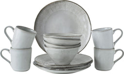 Dutch Rose Organic Serviesset 4 persoons - 12 Delig - Stoneware Handgemaakt - Lichtgrijs