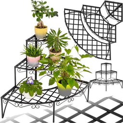 tectake® Plantentrap - Plantenmeubel - 3 treden - Hoekmodel - Metaal - Zwart - 60x60x60cm
