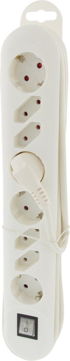 Exin stekkerdoos - 4 + 4 voudig - 4 x randaarde - 4 x euro - 2500W - 3 x 1.0 mm² - 2.5 m - wit