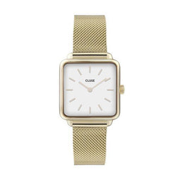 Cluse La Tétragone - Polshorloge - 28.5 mm - Goudkleurig mesh bandje - Wit
