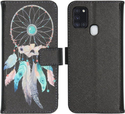 iMoshion Hoesje Geschikt voor Samsung Galaxy A21s Hoesje Met Pasjeshouder - iMoshion Design Softcase Bookcase - Zwart / Meerkleurig / Dreamcatcher