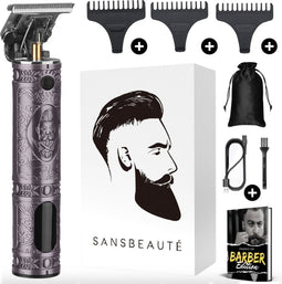 Sansbeauté® T-Blade Buddha Trimmer - Draadloze Baard- en Haartrimmer - 3 Opzetkammen - Purple Platinum