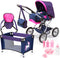 Bayer Design Grande - Combi Poppenwagen Mega Set - Duwstang verstelbaar 46-75 cm - Blauw met eenhoorn