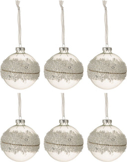 J-Line kerstbal Suiker Midden Diamanten Lijn - glas - small - doos van 6