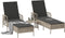 vidaXL - Ligbedden - 2 - stuks - met - Kussens - en - Tafel - Lichtgrijs - Poly - Rattan