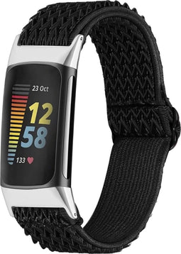 imoshion Elastisch nylon bandje - Geschikt voor Fitbit Charge 6, Charge 5 - Zwart - One Size