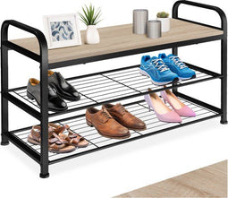 tectake® Southampton - Schoenenrek - 3 niveaus - Zwart metalen frame - Lichtbruin