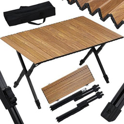 Woltu Opvouwbare Campingtafel - Aluminium - Houtkleurig - 90 x 60 cm - Verstelbare Hoogte