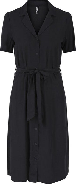 Pieces PCOLIVIA SS DRESS NOOS - Dames Jurk - Knoopjes en Riem - Zwart