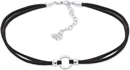 Elli - Halsketting - Dames Choker Cirkel Suède Zwart 925 Sterling Zilver