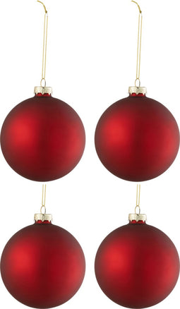 J-Line kerstbal Effen - glas - mat rood - medium - doos van 4
