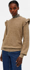 Object Malena L/s Ruffle Pullover - Trui - Bruin - Maat XS