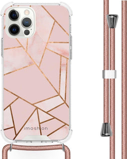 iMoshion Hoesje Geschikt voor iPhone 12 Pro Max Hoesje Met Koord - iMoshion Design Hoesje met Koord - Goud / Roze / Pink Graphic