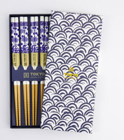 Tokyo Design Studio – Eetstokjes Giftbox – Golven Blauw – 5 stuks