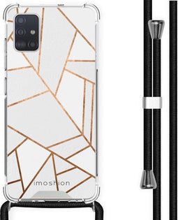 iMoshion Hoesje Geschikt voor Samsung Galaxy A51 Hoesje Met Koord - iMoshion Design Hoesje met Koord - Wit / Meerkleurig / Goud / White Graphic