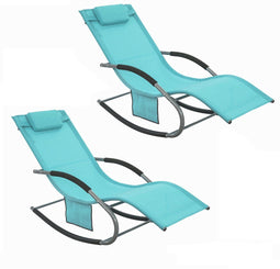 SoBuy OGS28-HBx2 - Tuinstoel - Schommelstoel met kussen - Turquoise (2 stuks)