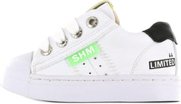 Shoesme sneakers - Witte sneaker met lichtgroen label en zwart detail - Kleur White Black