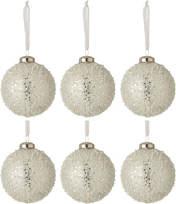J-Line kerstbal Parels - glas - wit/zilver - medium - doos van 6