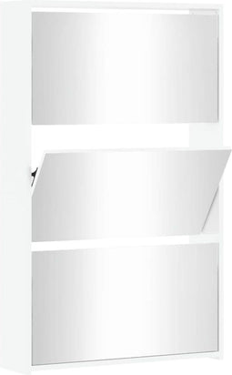 vidaXL - Schoenenkast - met - spiegel - 3-laags - 63x17x102,5 - cm - hoogglans - wit